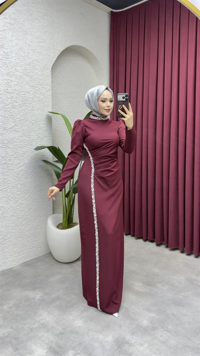 Fulya Drape Tasarım Elbise 8047 Bordo