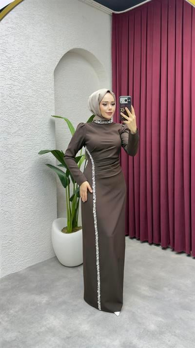 Fulya Drape Tasarım Abiye 8047 Kahverengi
