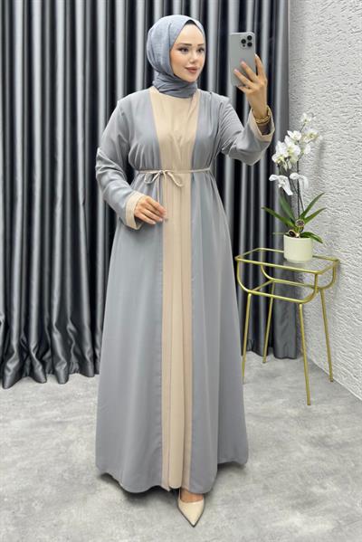 Garni Detaylı İkili Abaya Takım 6220 Gri