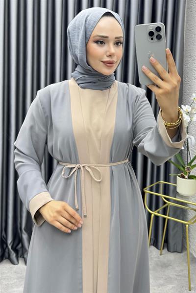 Garni Detaylı İkili Abaya Takım 6220 Gri