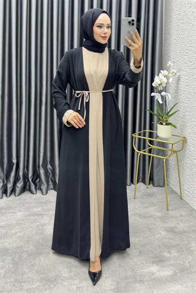 Garni Detaylı İkili Abaya Takım 6220 Siyah