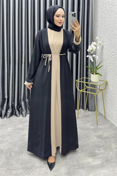 Garni Detaylı İkili Abaya Takım 6220 Siyah