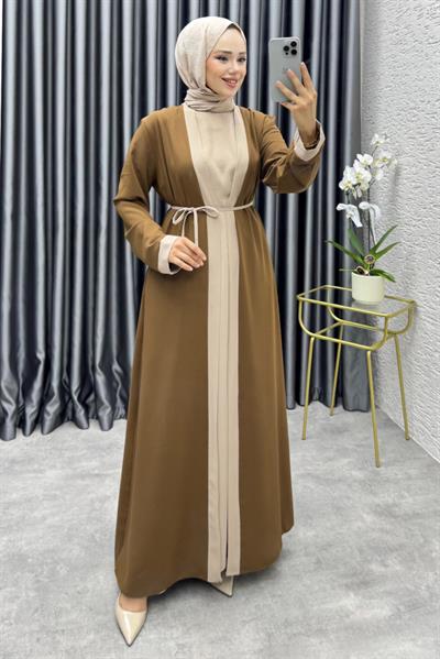 Garni Detaylı İkili Abaya Takım 6220 Taba
