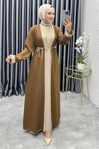 Garni Detaylı İkili Abaya Takım 6220 Taba
