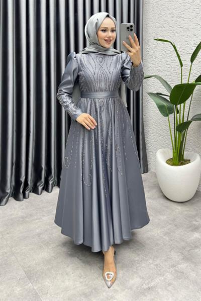 Gökçe Taş İşlemeli Abiye 6636 Antrasit