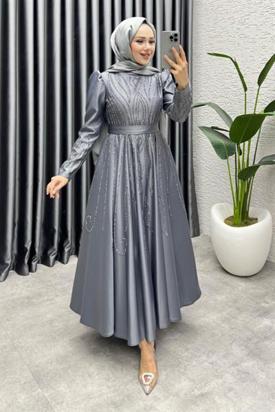 Gökçe Taş İşlemeli Abiye 6636 Antrasit