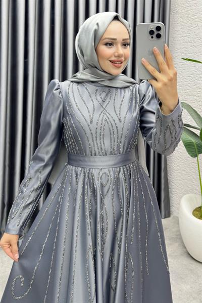 Gökçe Taş İşlemeli Abiye 6636 Antrasit