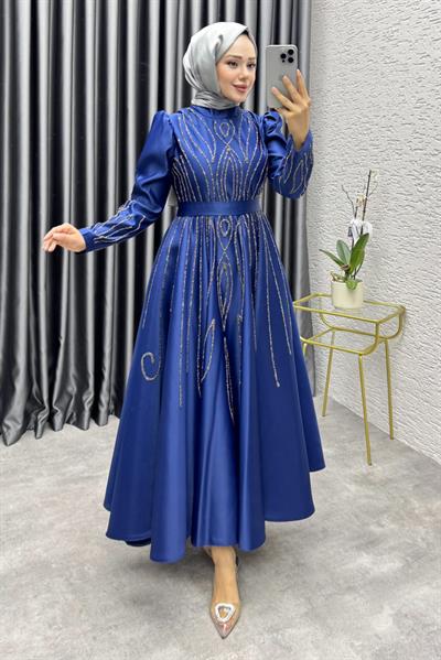 Gökçe Taş İşlemeli Abiye 6636 Lacivert