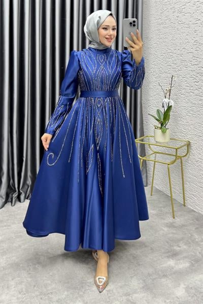 Gökçe Taş İşlemeli Abiye 6636 Lacivert