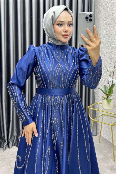 Gökçe Taş İşlemeli Abiye 6636 Lacivert