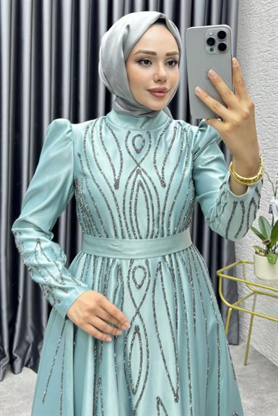 Gökçe Taş İşlemeli Abiye 6636 Mint