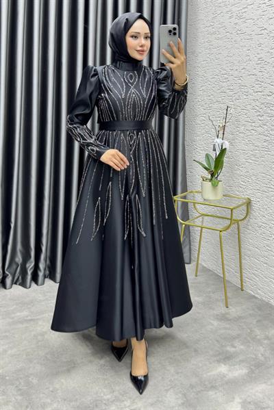 Gökçe Taş İşlemeli Abiye 6636 Siyah