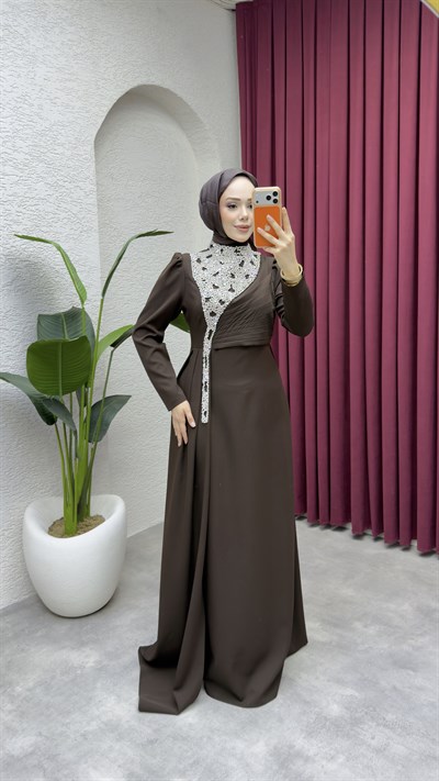Gülfem Önü Taşlı Abiye 8081 Kahverengi