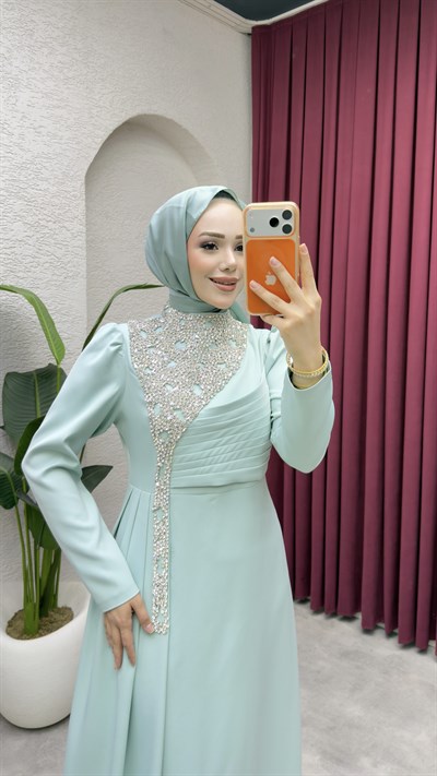 Gülfem Önü Taşlı Abiye 8081 Mint
