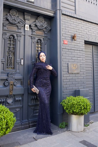 Helen Yaka Detaylı Abiye 8087 Lacivert
