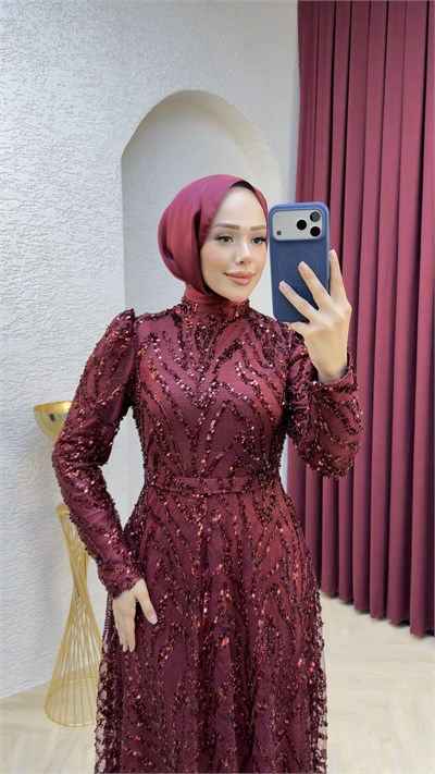 Hilal Abiye 1029 Bordo