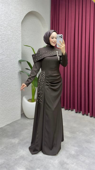 Hürrem Degaje Detay Abiye 8090 Kahverengi