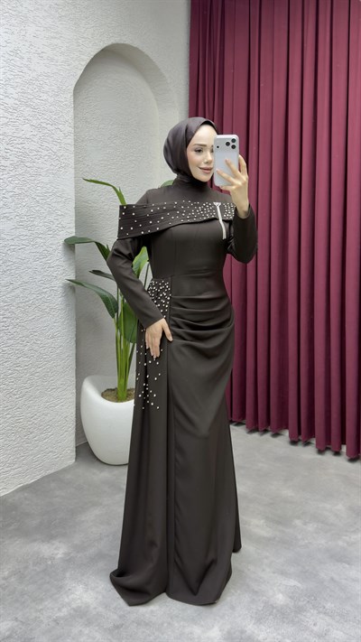 Hürrem Degaje Detay Abiye 8090 Kahverengi