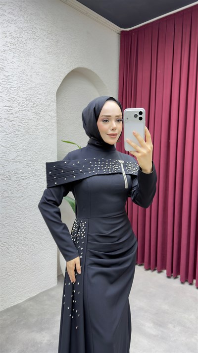 Hürrem Degaje Detay Abiye 8090 Siyah