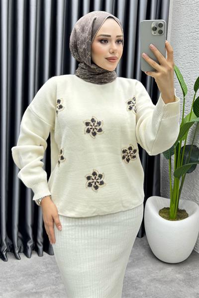 Irmak Çiçek Detaylı Triko Takım 1006 Taş