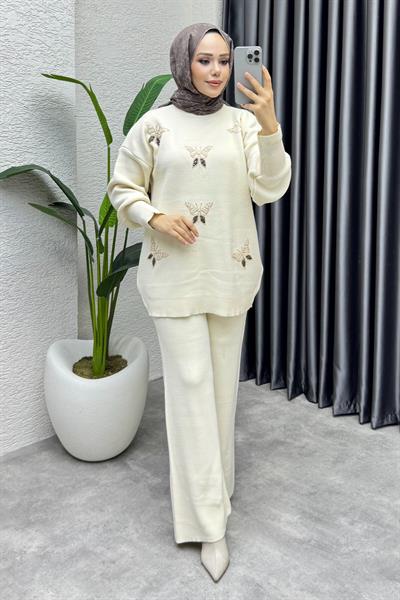 Kelebek Detay Triko Takım 1110 Taş