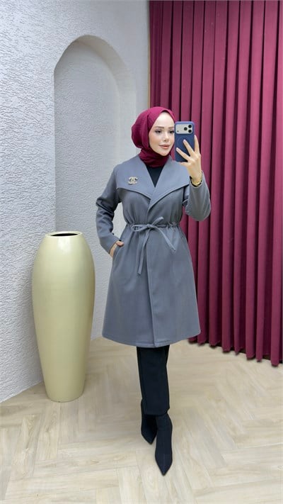 Kruvaze Kaşe Kaban 1008 Gri