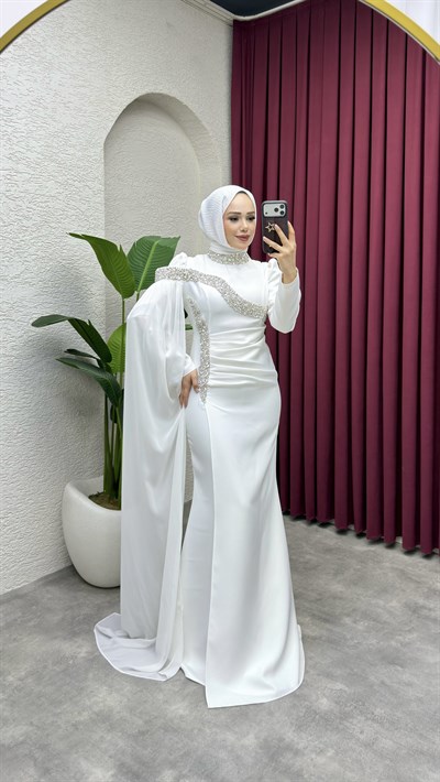 Lara Taş Detay Balık Abiye 8053 Beyaz