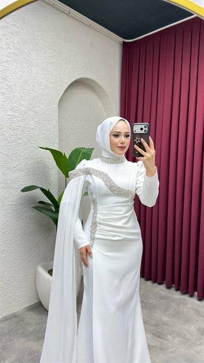 Lara Taş Detay Balık Abiye 8053 Beyaz