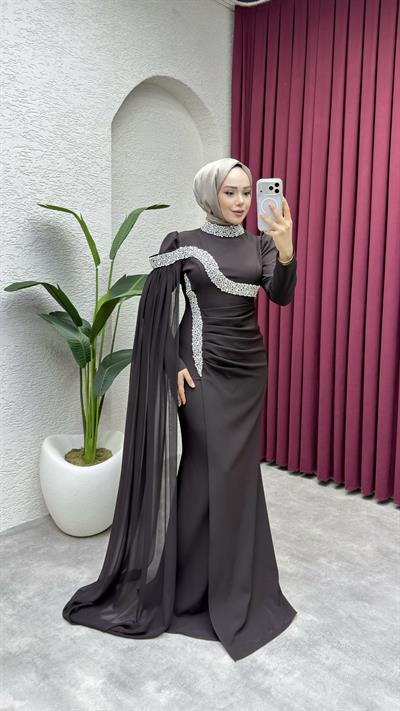 Lara Taş Detay Balık Abiye 8053 Kahverengi