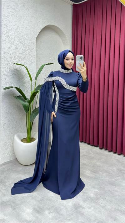 Lara Taş Detay Balık Abiye 8053 Lacivert