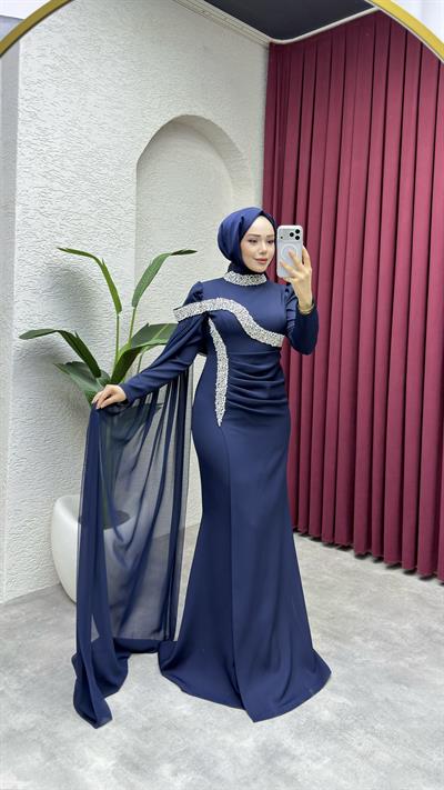 Lara Taş Detay Balık Abiye 8053 Lacivert