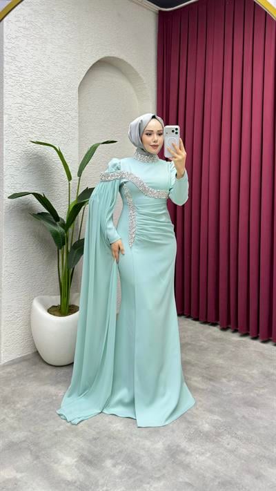 Lara Taş Detay Balık Abiye 8053 Mint