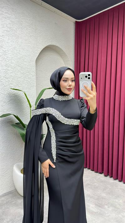 Lara Taş Detay Balık Abiye 8053 Siyah