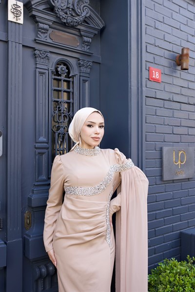 Lara Taş Detay Balık Abiye 8053 Vizon