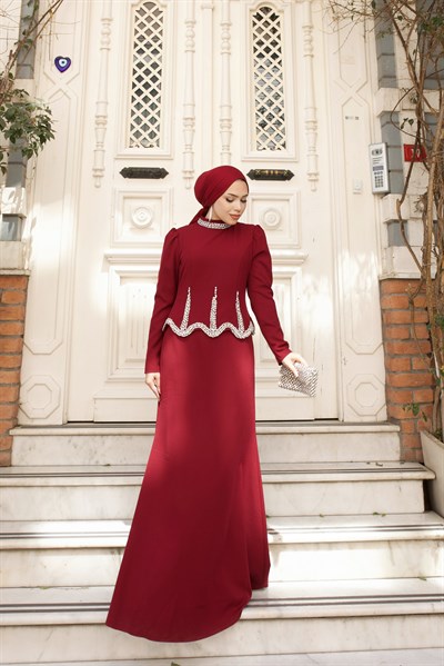 Lavin Taş Detay Balık Abiye 8085 Bordo