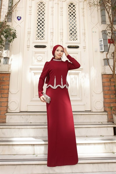 Lavin Taş Detay Balık Abiye 8085 Bordo