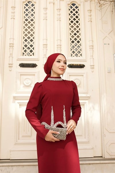 Lavin Taş Detay Balık Abiye 8085 Bordo