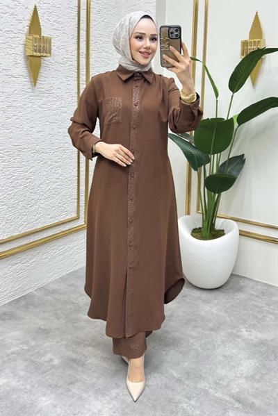 Leopar Garnili İkili Takım 6082 Kahverengi