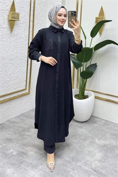 Leopar Garnili İkili Takım 6082 Siyah