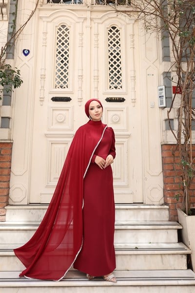 Lidya Pelerinli Abiye 8055 Bordo