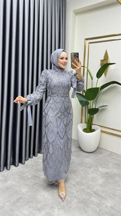 Manşeti Bağlamalı Kalem Abiye 6618 Gri