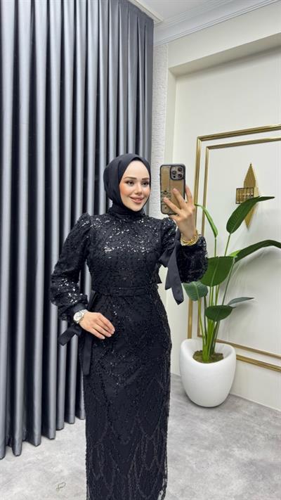 Manşeti Bağlamalı Kalem Abiye 6618 Siyah