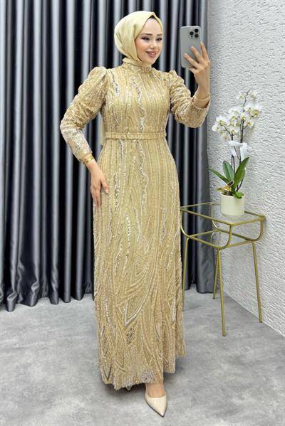 Maria Işıltılı Kalem Abiye 6644 Gold