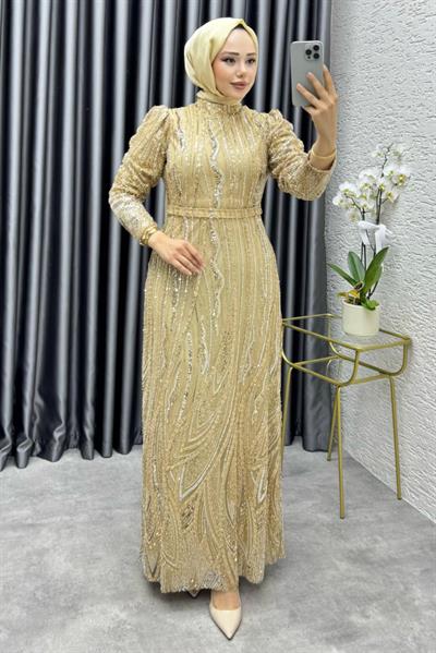 Maria Işıltılı Kalem Abiye 6644 Gold