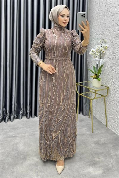 Maria Işıltılı Kalem Abiye 6644 Pudra Vizon
