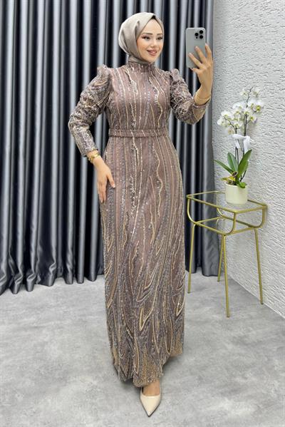 Maria Işıltılı Kalem Abiye 6644 Pudra Vizon