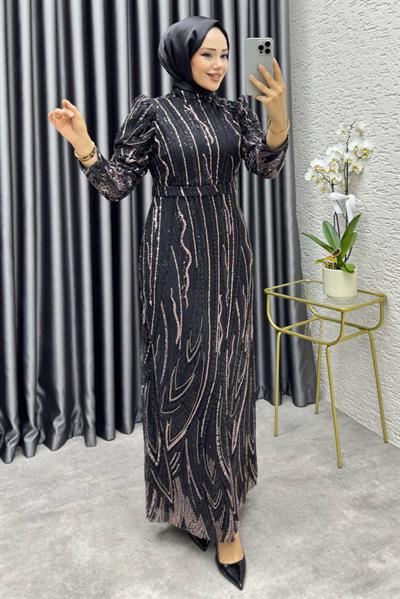 Maria Işıltılı Kalem Abiye 6644 Siyah