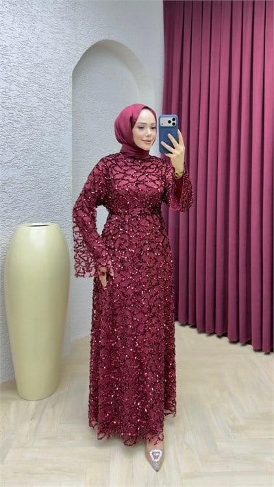 Meyra Payet Abiye 1036 Bordo