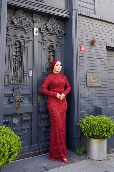 Mihre Taşlı Balık Abiye 8086 Bordo