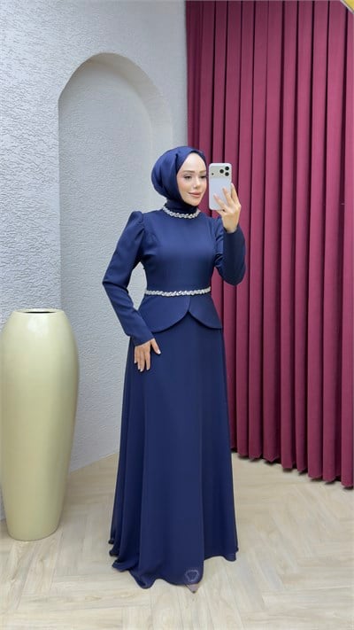 Neva Taş Detaylı Abiye 1032 Lacivert